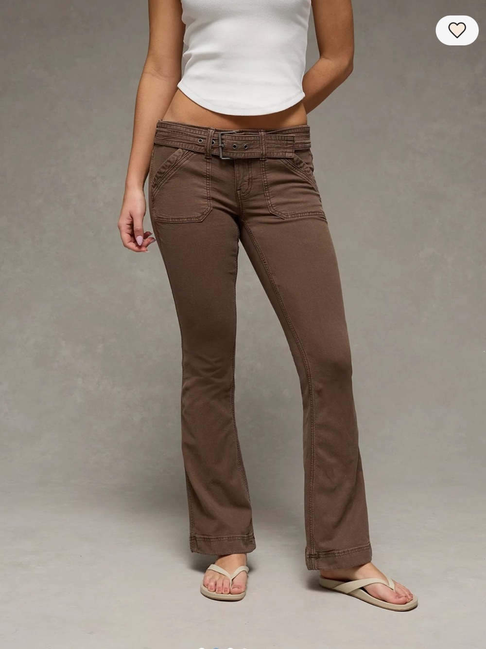 American Eagle Outfitters Brown Low-Rise Kick Boot Pants; Belt not included